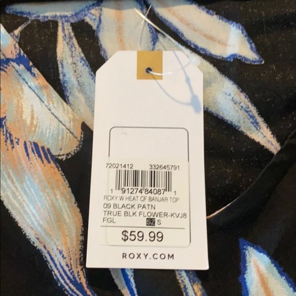 NWT - Roxy Black Long Sleeve Blouse Flower Pattern - Picture 8 of 11